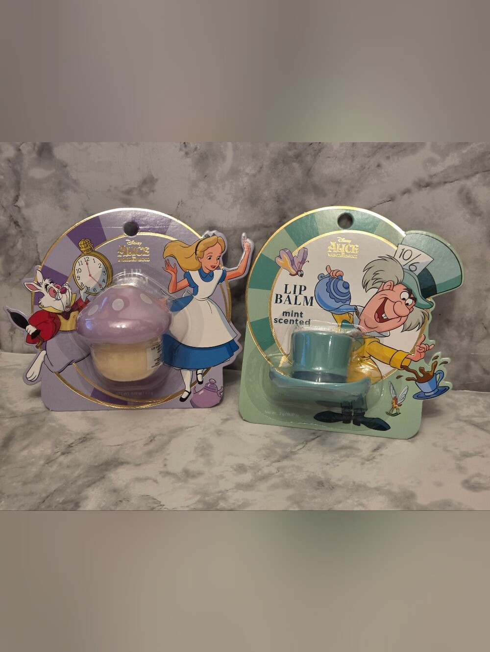 Disney Alice in Wonderland Raspberry & Mint Lip Balms Mushroom & Top Hat Set